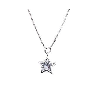 Collar De Plata Con Colgante De Estrella y Cristal 55 cm