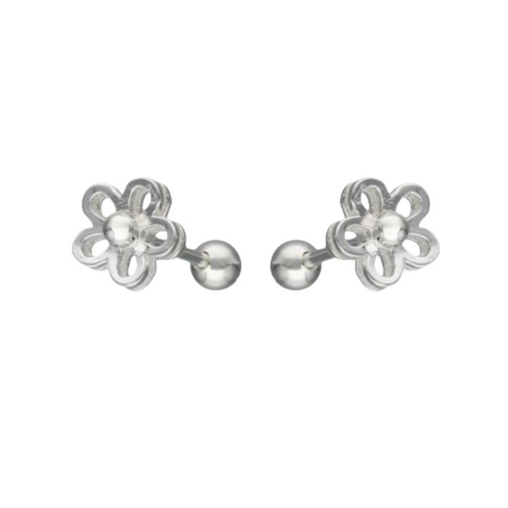 Aros de Plata 925 Flor con Tope Tuerca | Silverglam