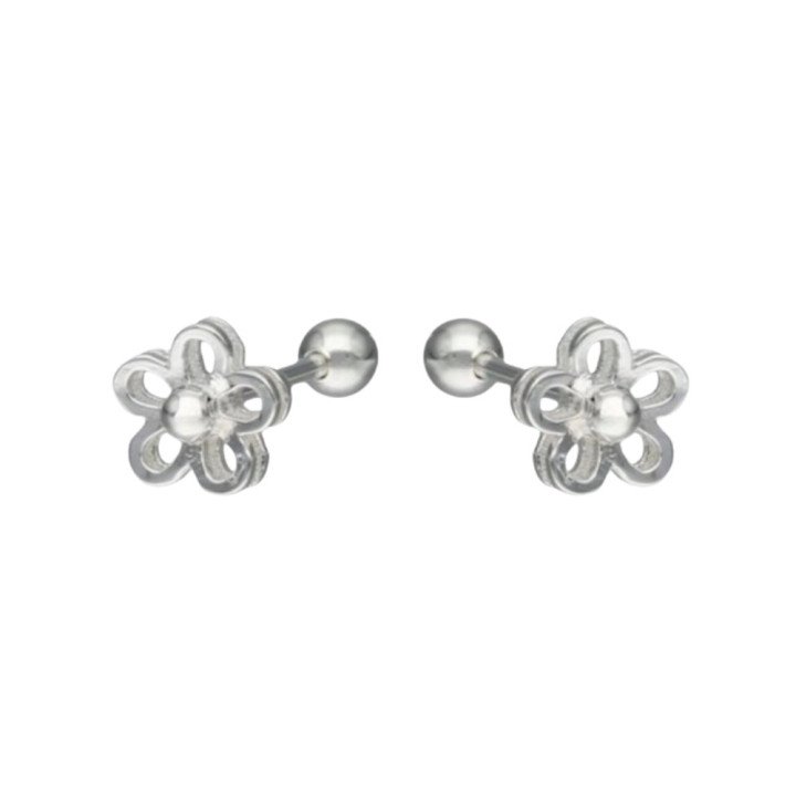 Aros de Plata 925 Flor con Tope Tuerca | Silverglam