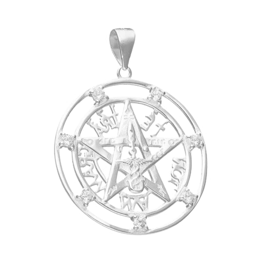 Colgante de plata Tetragrammaton con circones de 24 mm Izquierda