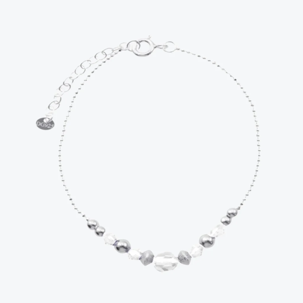 Pulsera de Plata 925 Cadena Punto Bolas y Cristales