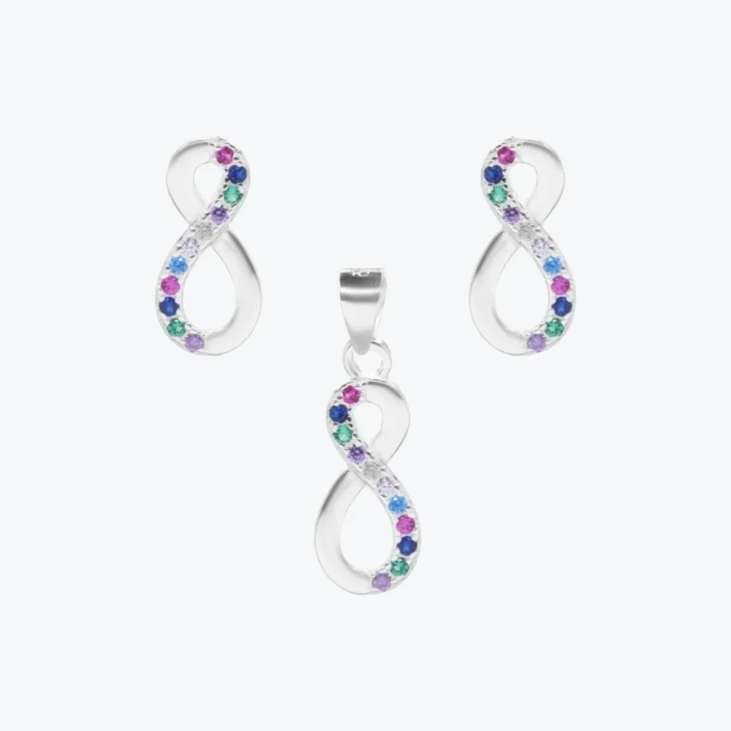 Conjunto de Plata 925 Infinito Circones Colores