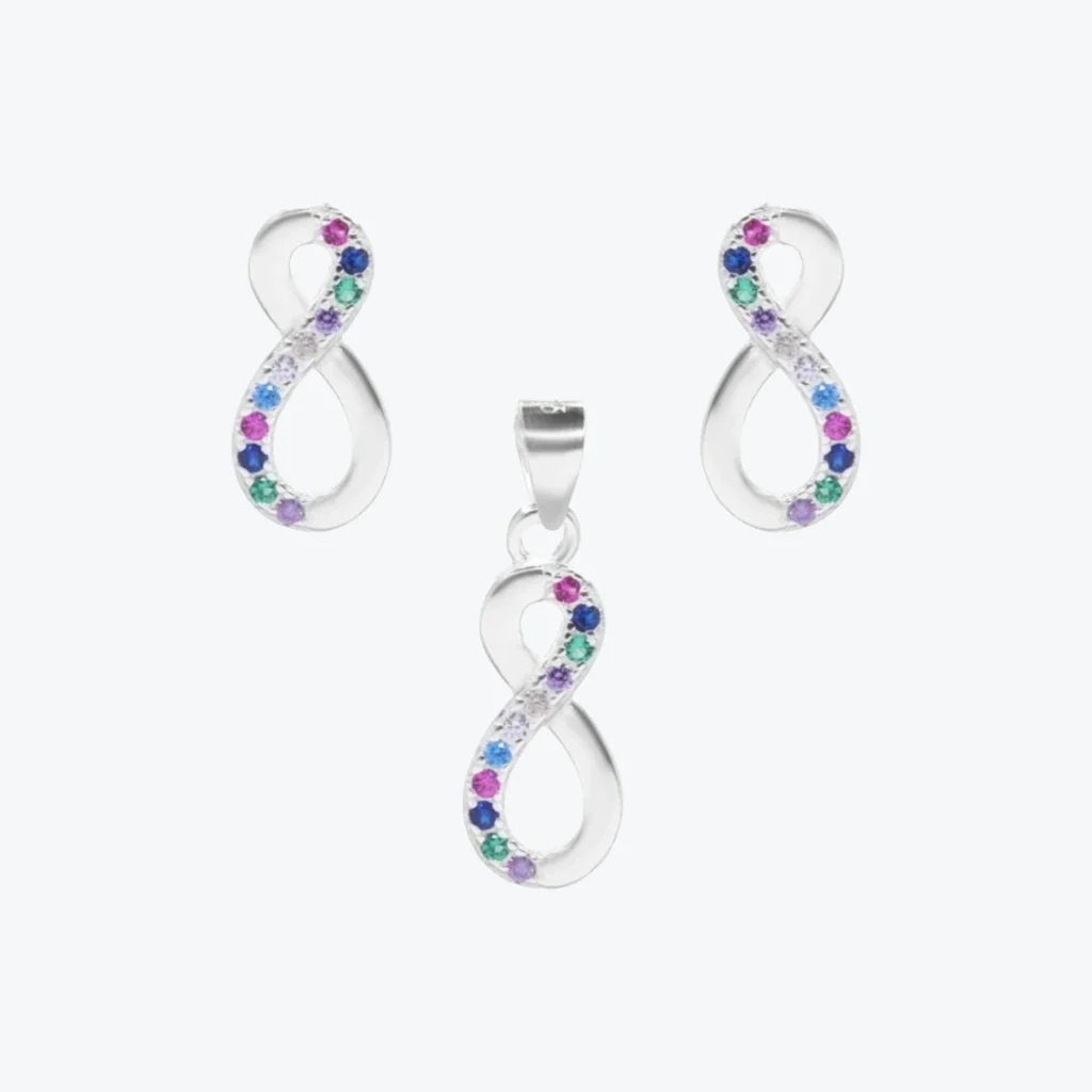 Conjunto de Plata 925 Infinito Circones Colores