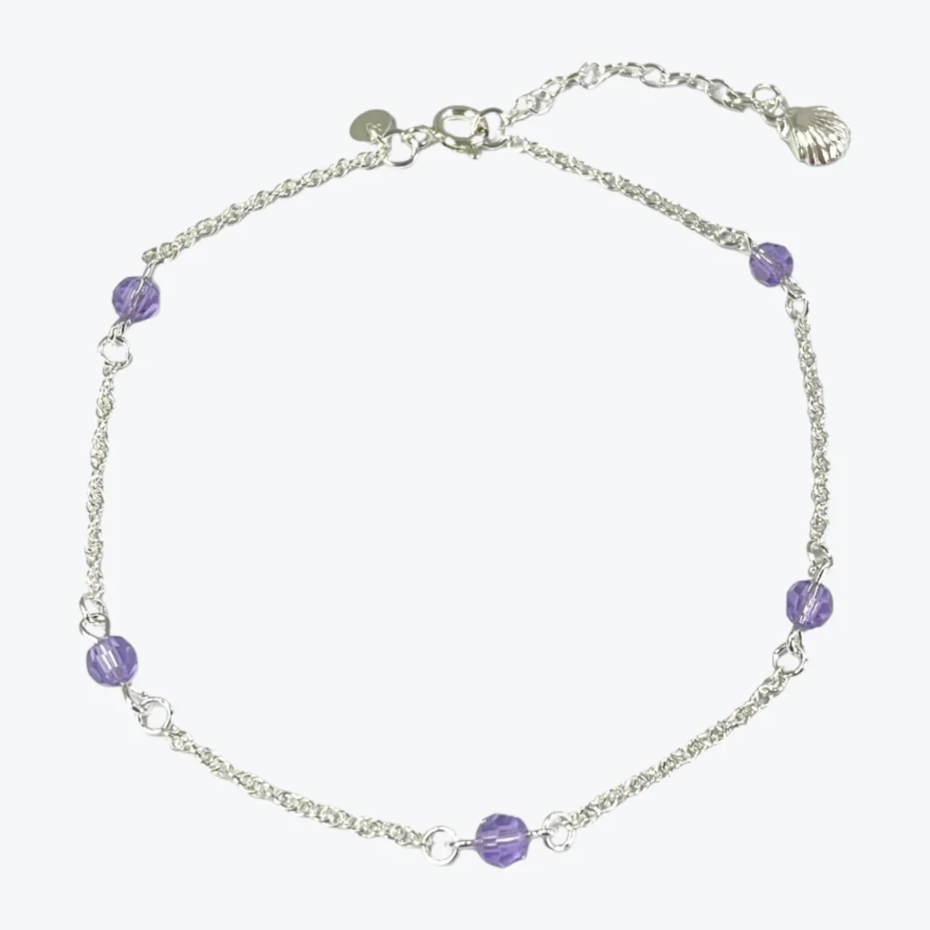 Tobillera De Plata 925 Cadena Cordón Con Gemas De Cristal