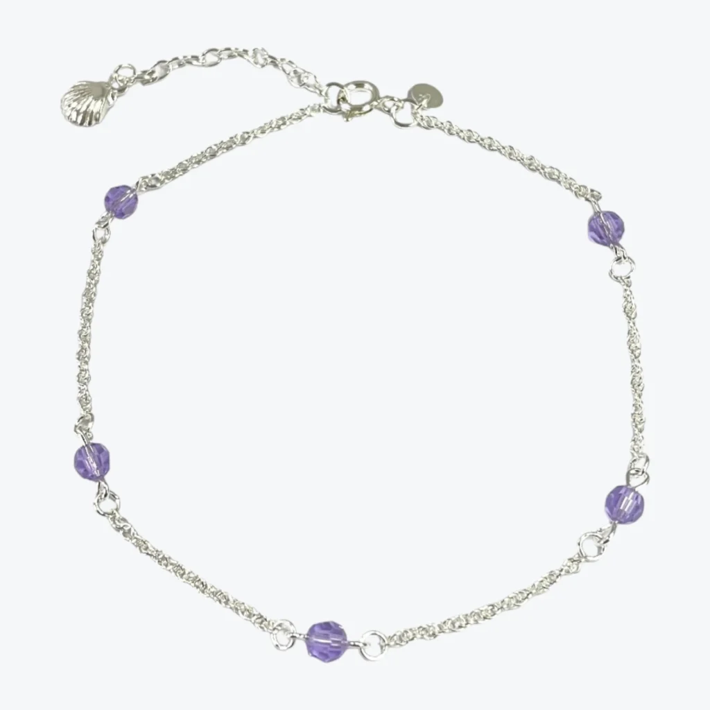 Tobillera De Plata 925 Cadena Cordón Con Gemas De Cristal