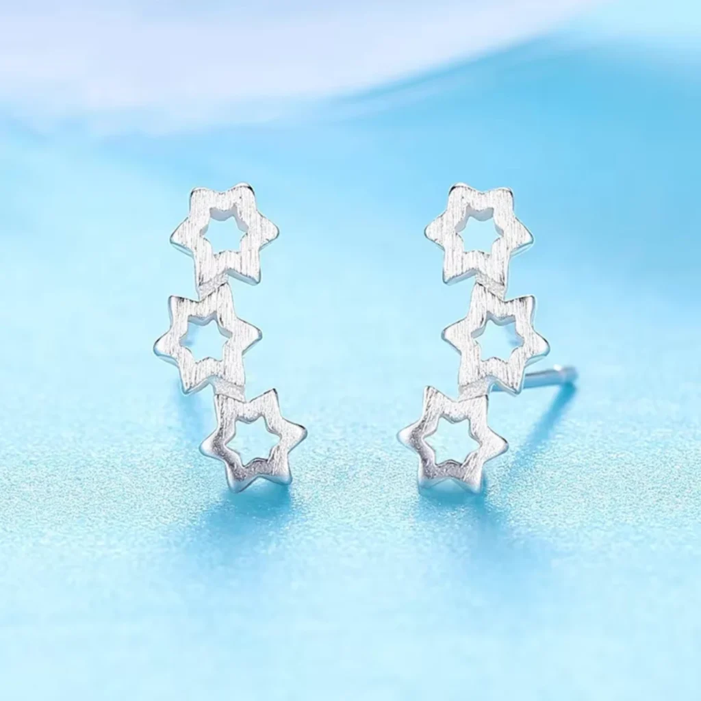Aros de Plata 925 Diseño 3 Estrellas