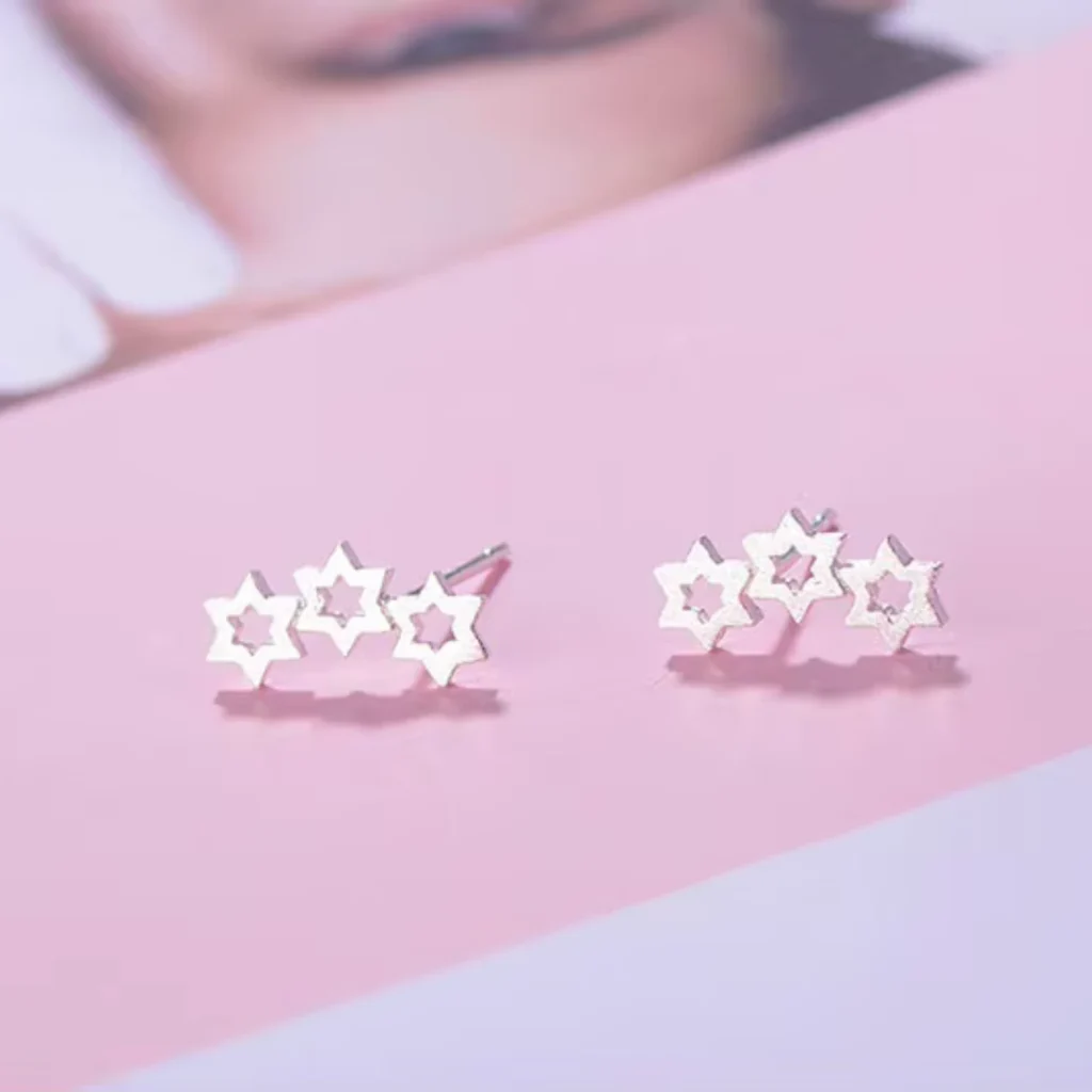 Aros de Plata 925 Diseño 3 Estrellas