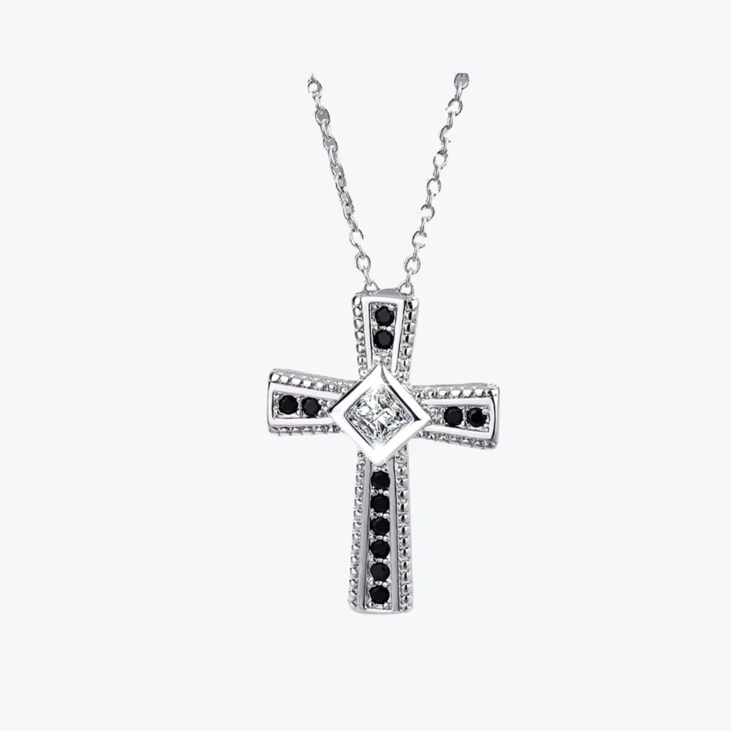 Collar De Acero Con Colgante Cruz y Circones