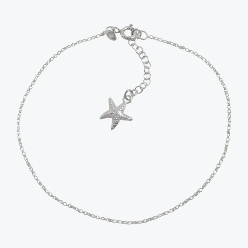 Tobillera de Plata 925 Cadena Lisa Rolo Estrella