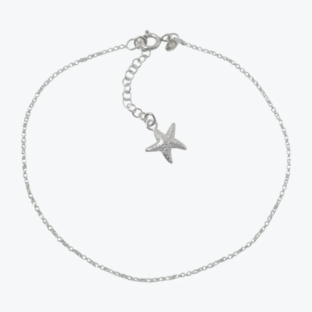 Tobillera de Plata 925 Cadena Lisa Rolo Estrella