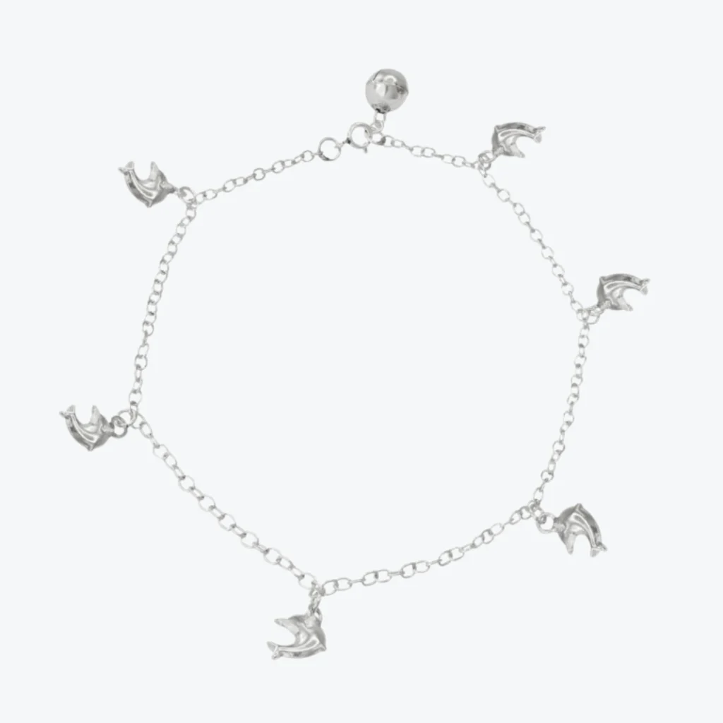 Tobillera De Plata 925 Con Delfines Colgantes