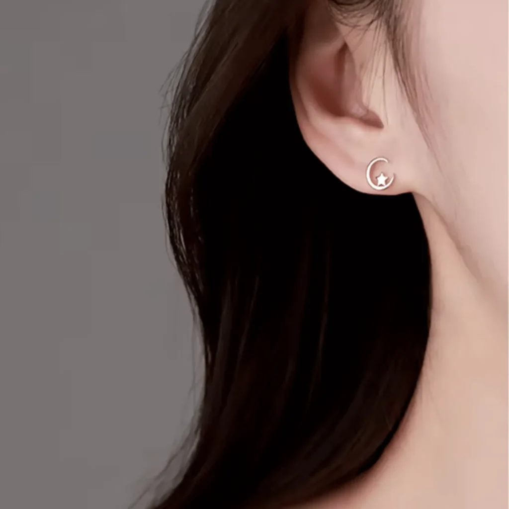 Aros De Plata Diseño Luna y Estrella