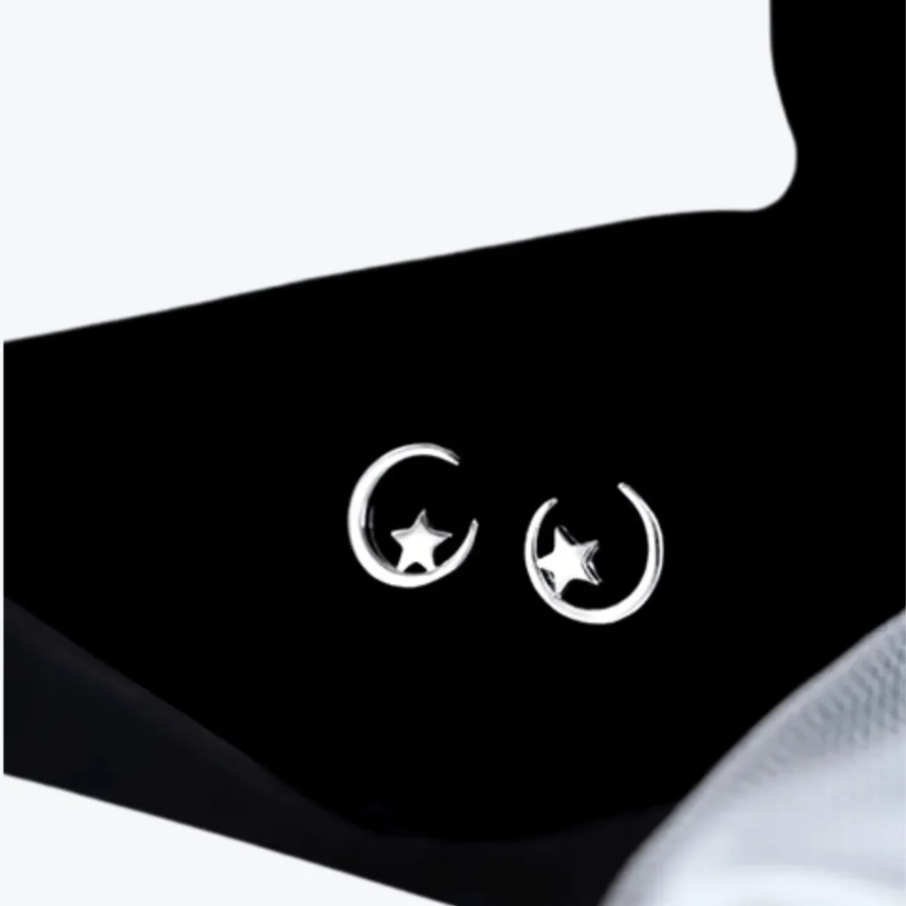 Aros De Plata Diseño Luna y Estrella