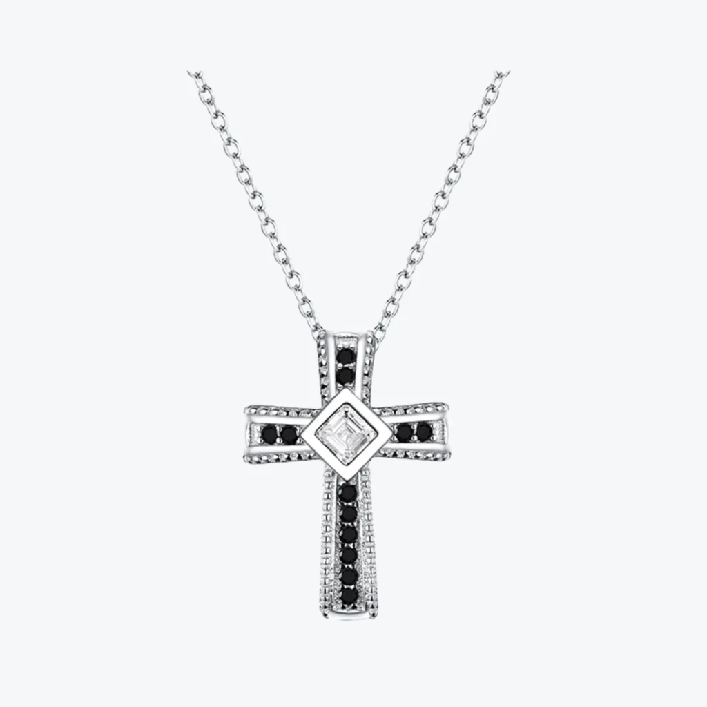 Collar de Acero con Colgante de Cruz y Circones