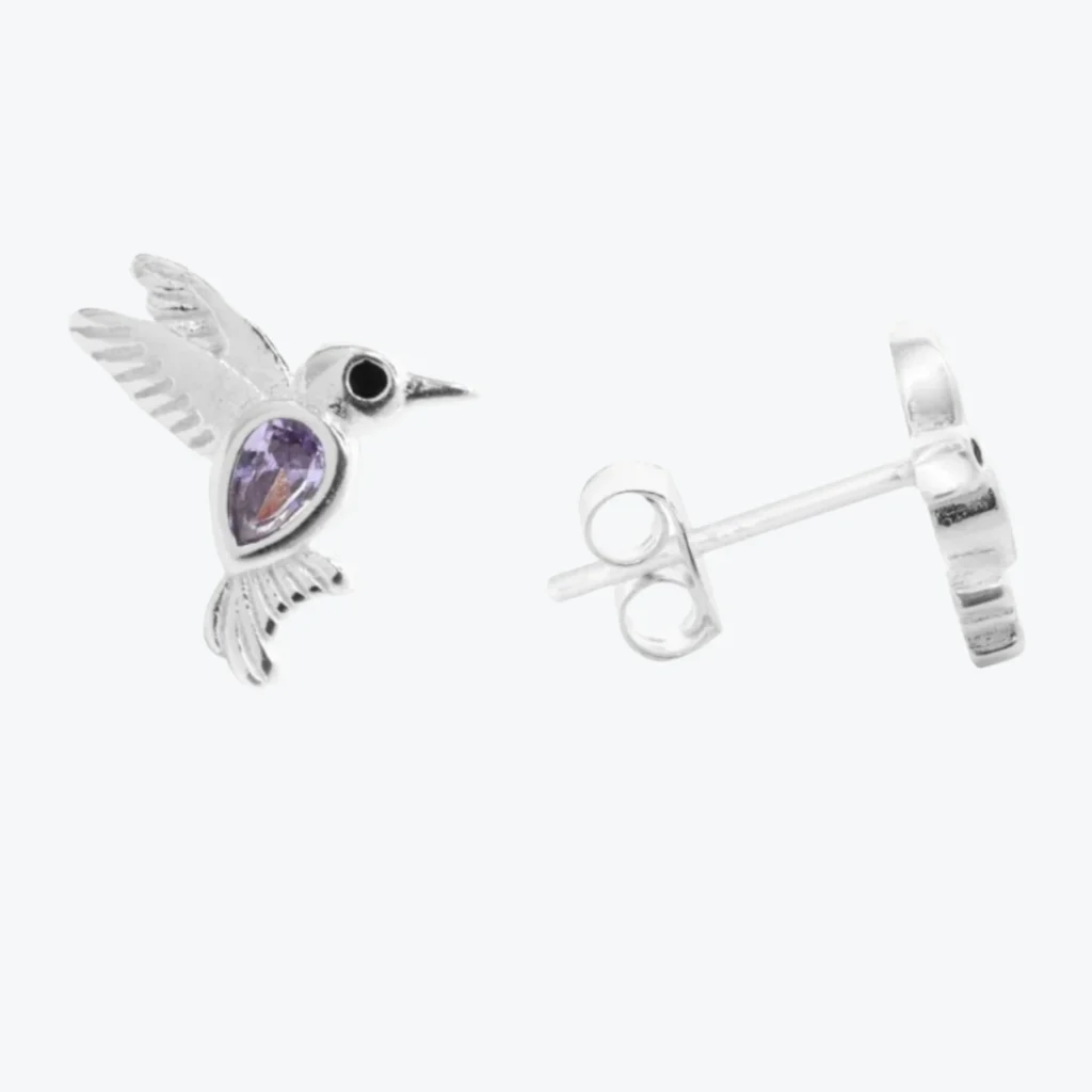 Aros de Plata 925 Colibríes Circón Lavanda
