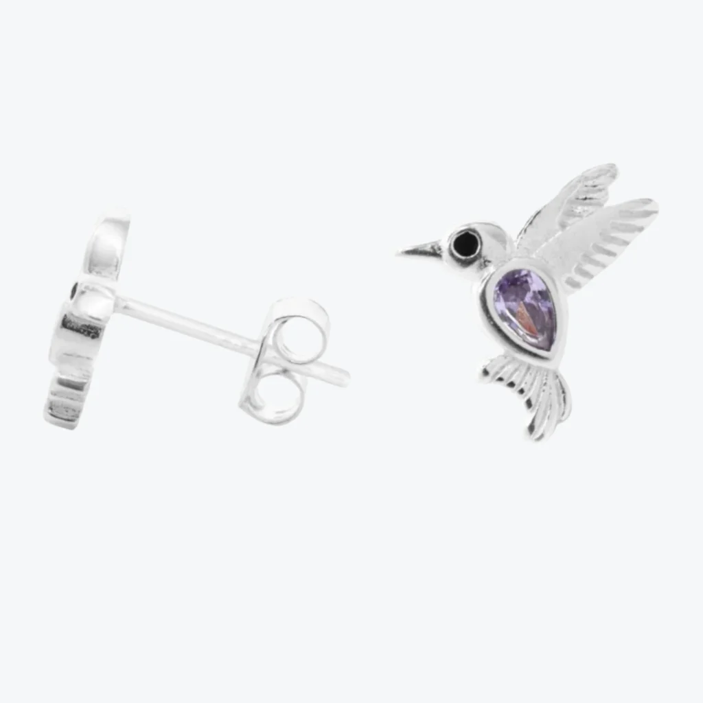Aros de Plata 925 Colibríes Circón Lavanda
