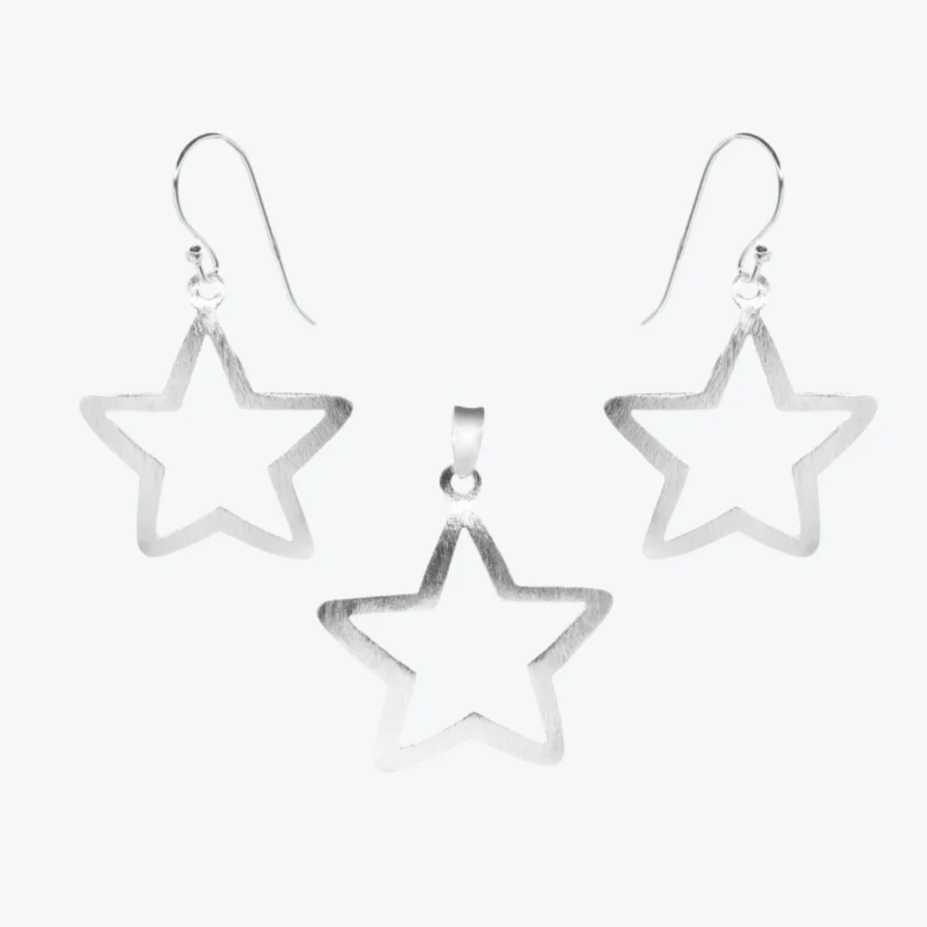 Conjunto de Plata 925 Estrellas Satinadas