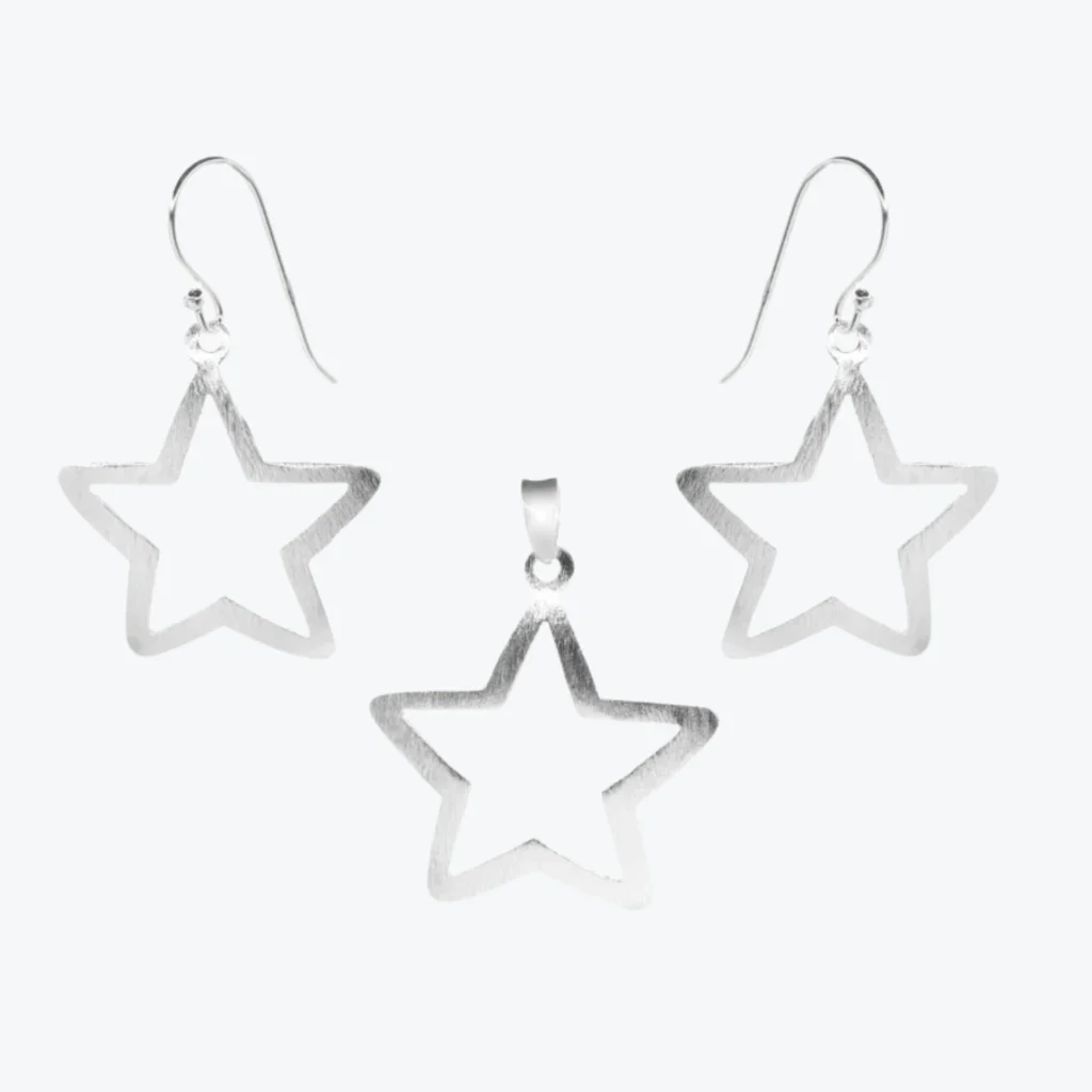 Conjunto de Plata 925 Estrellas Satinadas
