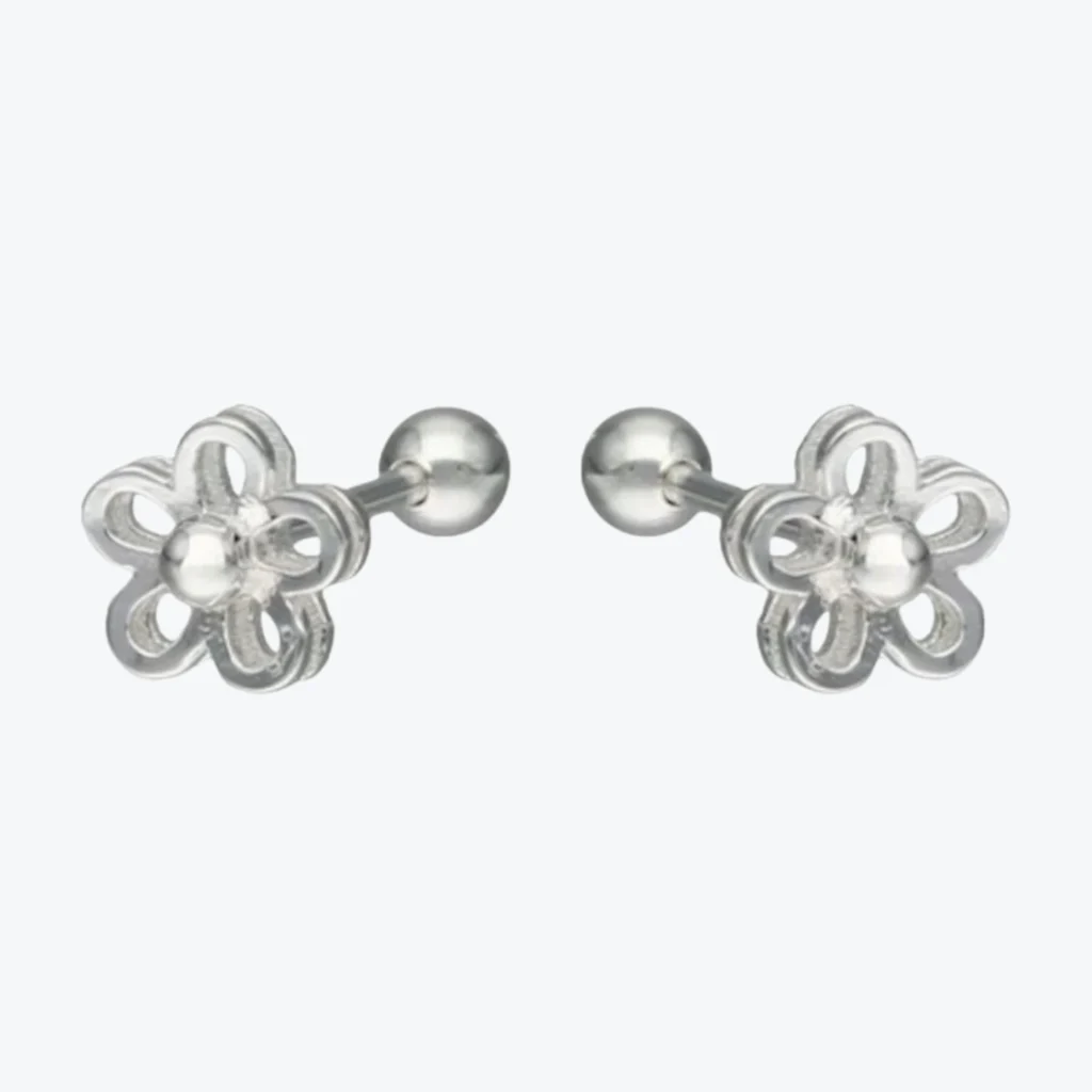 Aros de Plata 925 Flor Con Tope Tuerca