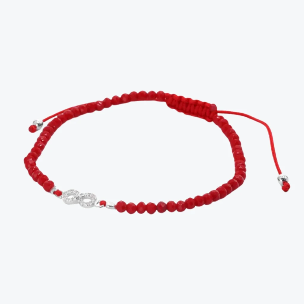 Pulsera de Plata 925 Hilo Rojo con Cristales Rojos y Colgante Infinito