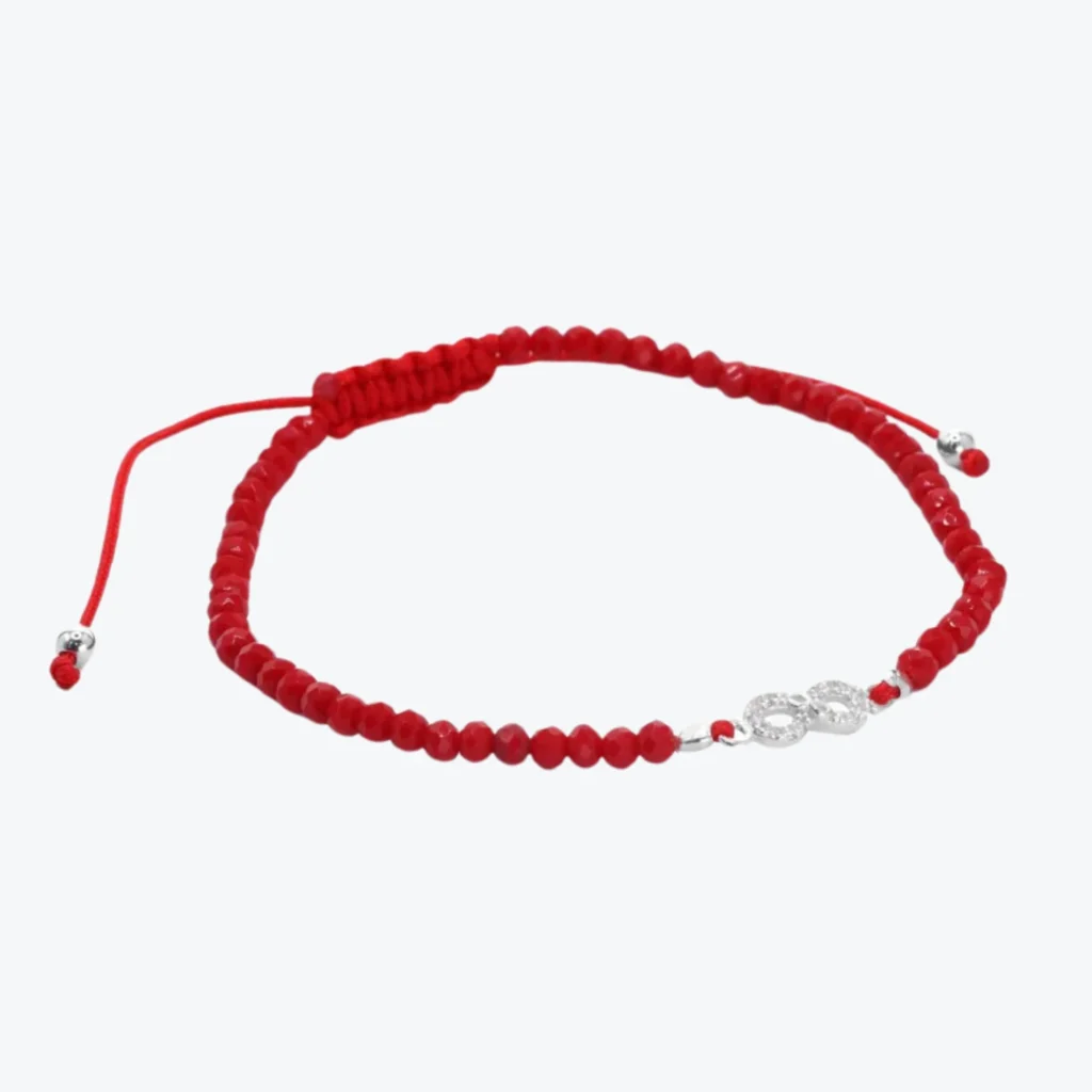 Pulsera de Plata 925 Hilo Rojo con Cristales Rojos y Colgante Infinito