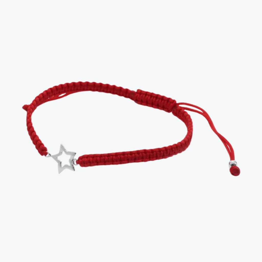 Pulsera De Plata 925 Macramé Roja con Estrella