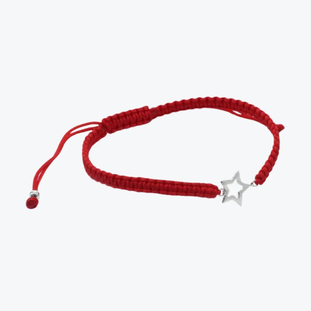 Pulsera De Plata 925 Macramé Roja con Estrella