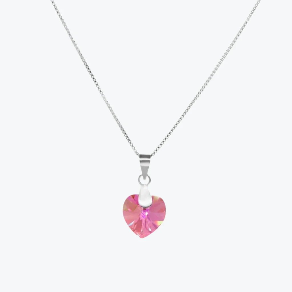 Collar de Plata 925 Corazón Cristal Rosa