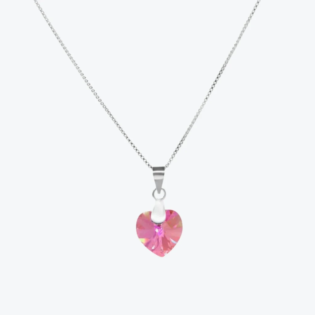 Collar de Plata 925 Corazón Cristal Rosa