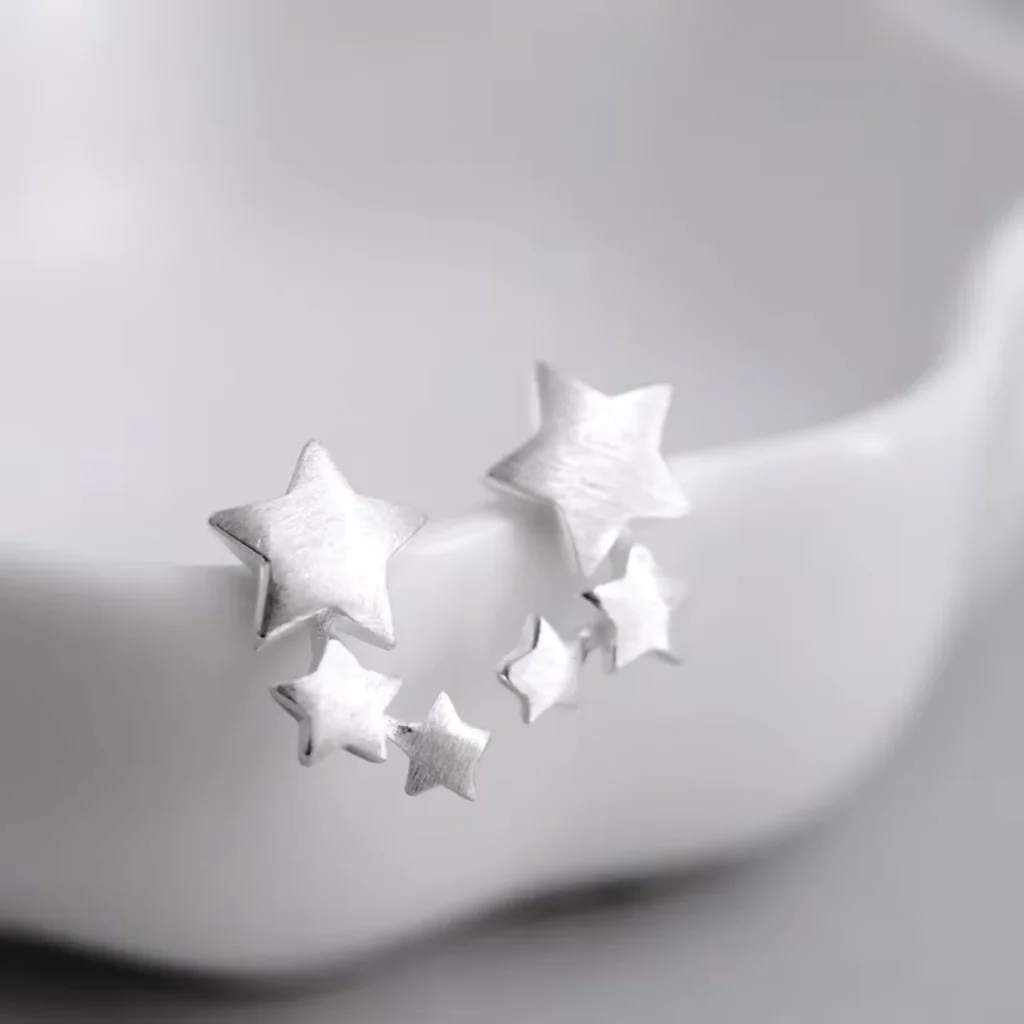 Aros de Plata 925 Estrellas Satinadas