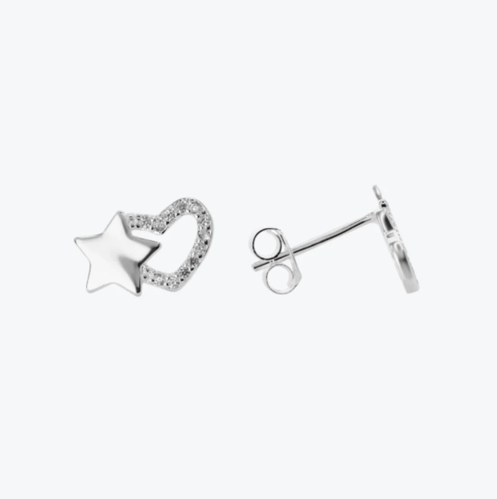 Aros de Plata Corazón de Circones y Estrella