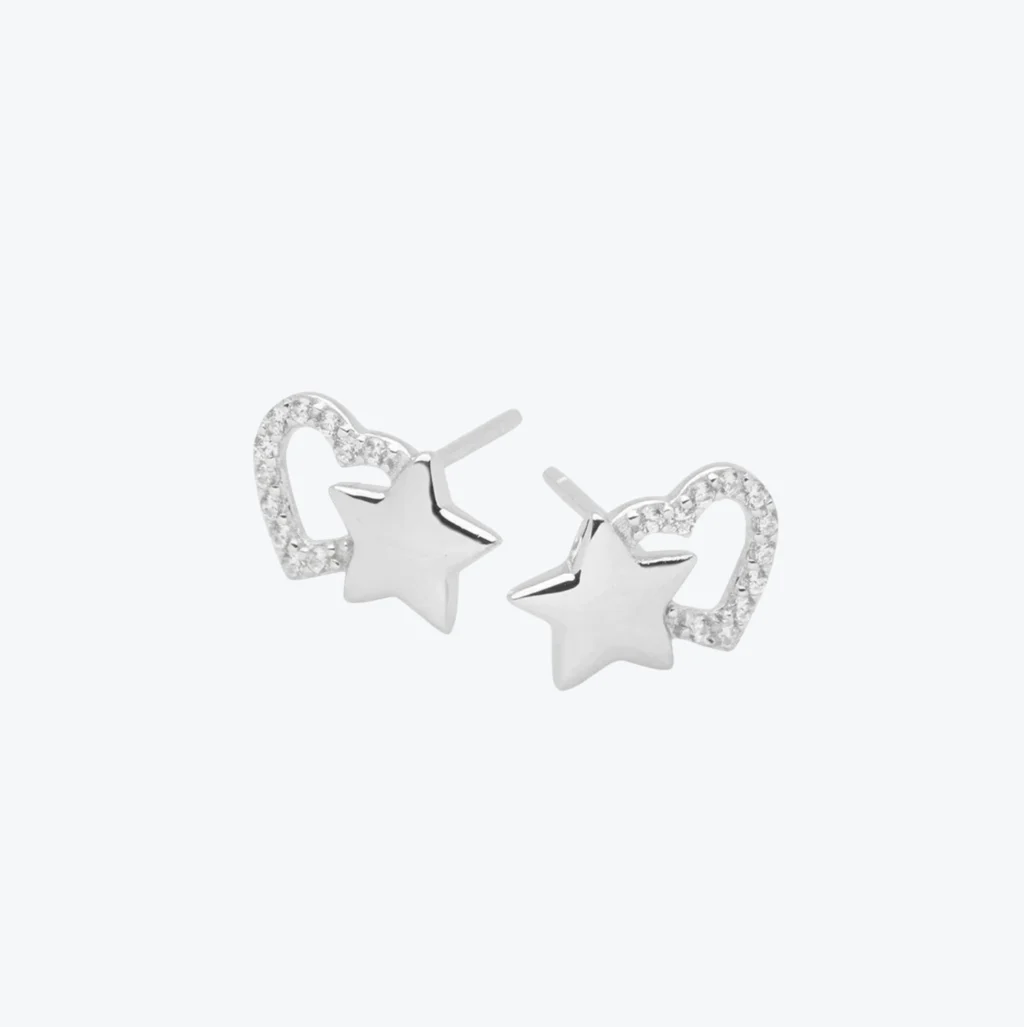 Aros de Plata Corazón de Circones y Estrella