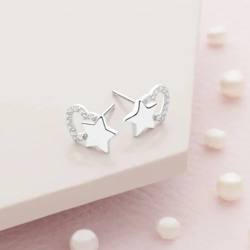 Aros de Plata Corazón de Circones y Estrella