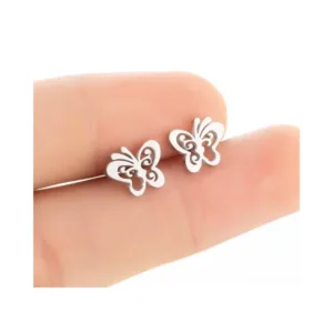 Aros Plateados Satinados Mariposa Derecha