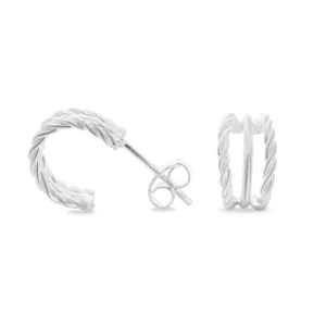 Aros de Plata 925 Argolla Triple Texturada y Lisa Derecha