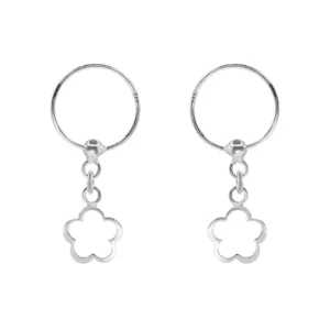 Aros de Plata 925 Argolla con Relieve de flor