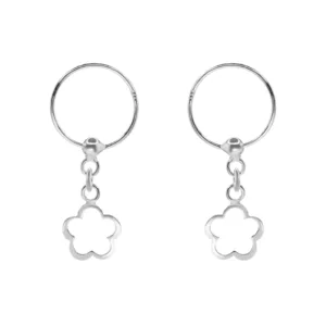 Aros de Plata 925 Argolla con Relieve de flor Derecha