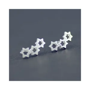 Aros de Plata Diseño 3 Estrellas Negro