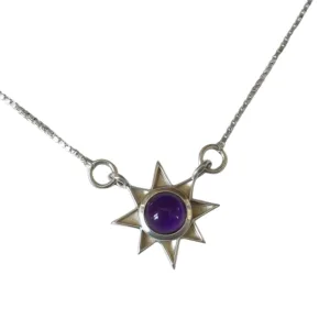 Collar De Plata 925 Estrella Piedra Violeta 45 cm