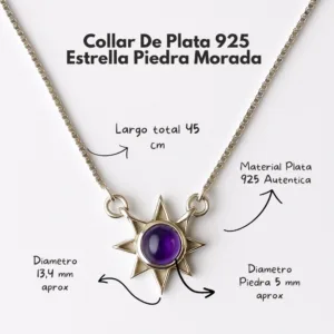 Collar De Plata 925 Estrella Piedra Violeta 45 cm Caracteristicas