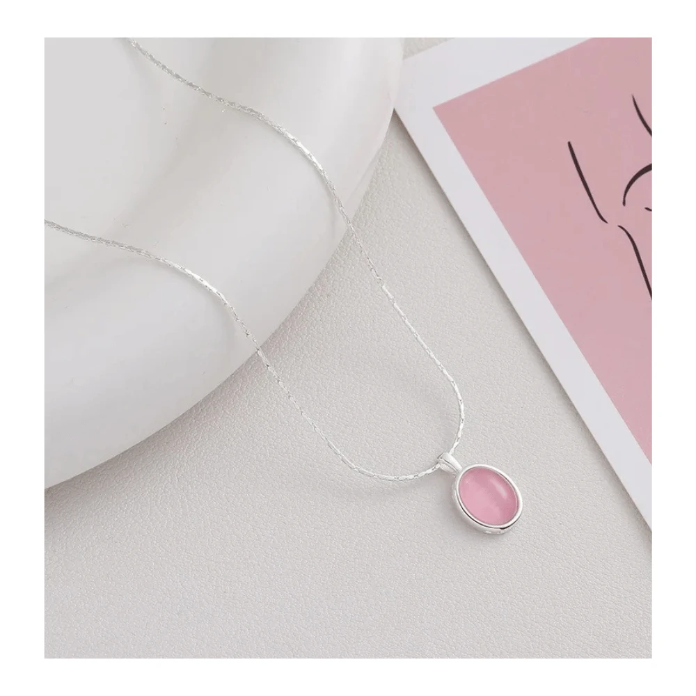 Collar-de-Plata-Con-Colgante-Piedra-Lunar-Cristal-Rosa-45-cm-Ex Collar-de-Plata-Con-Colgante-Piedra-Lunar-Cristal-Rosa-45-cm-Ex