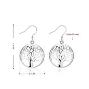 Conjunto De Plata Collar y Aros Árbol De La Vida Aros Medidas