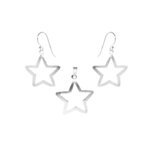 Conjunto de Plata 925 Con Figuras de Estrellas Satinadas