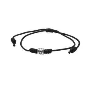 Pulsera Ajustable Negra Con Mostacilla De Plata 925