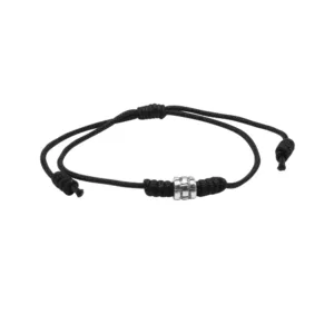 Pulsera Ajustable Negra Con Mostacilla De Plata 925 Derecha