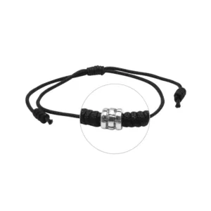 Pulsera Ajustable Negra Con Mostacilla De Plata 925 Zoom