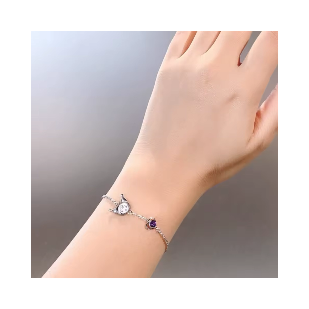 Pulsera De Acero Estilo Kawaii Kuromi Con Circón Mano Pulsera De Acero Estilo Kawaii Kuromi Con Circón Mano