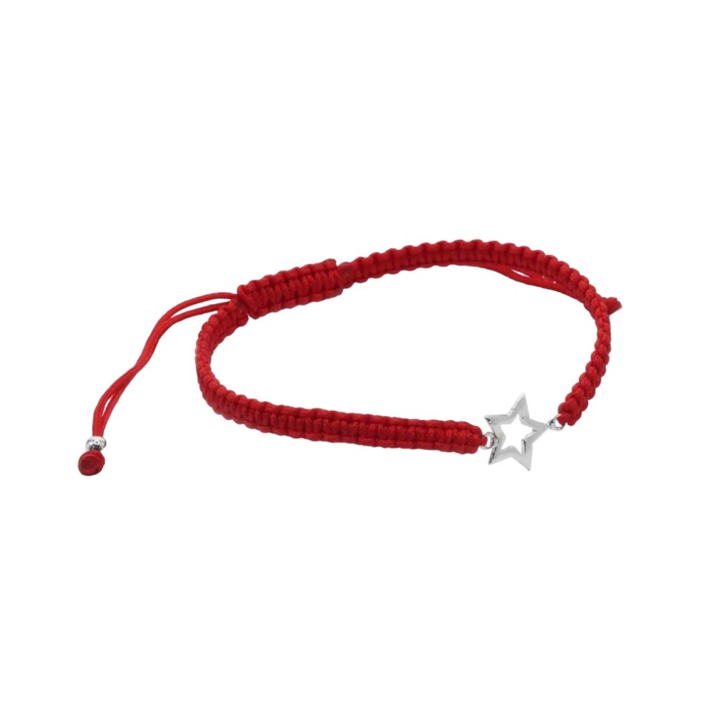 Pulsera De Macramé Roja Con Figura De Plata 925 Estrella Derecha Pulsera De Macramé Roja Con Figura De Plata 925 Estrella Derecha