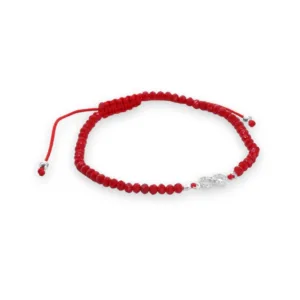 Pulsera de Macramé Rojo con Cristales e Infinito de Plata 925 Derecha