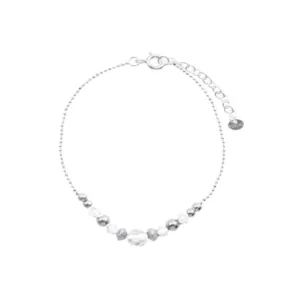 Pulsera de Plata Cadena Punto Bolas Satinadas Lisas con Cristales Zoom